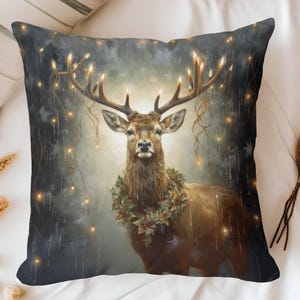 Vintage Style Christmas Pillow Cover, Deer Reindeer Throw Accent Pillow Cover, Holiday Pillowcase Cushion Cover, Christmas Holiday Decor