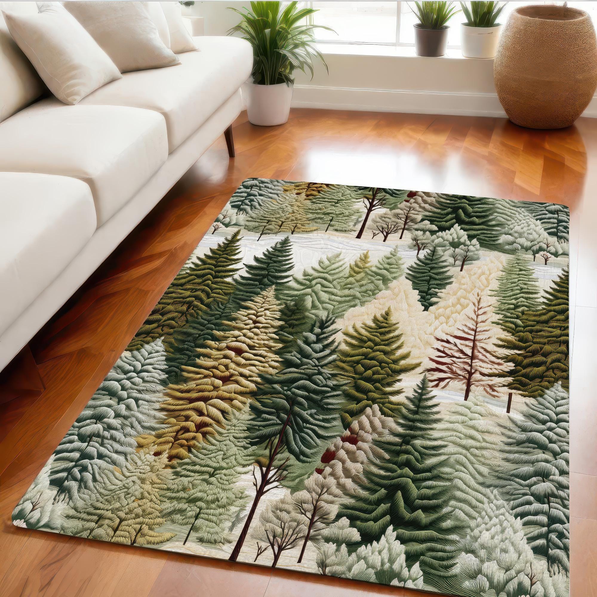 Spruce Tree Rug Enchanting Pine Forest Area Rug, Evergreen Rustic Cabin Nature Decor ...