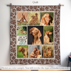 Personalized Vizsla Photo Quilt Blanket or Wall Hanging with your dog, Custom Vizsla Blanket, Gift for Vizsla Lover Mom Dad