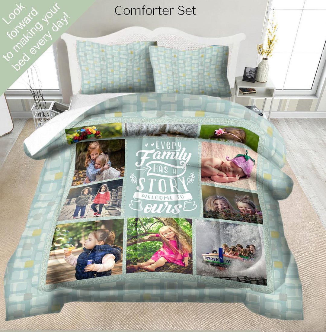 Retro Green Custom Photo Bedding Set, Personalized With Your Photos and ...