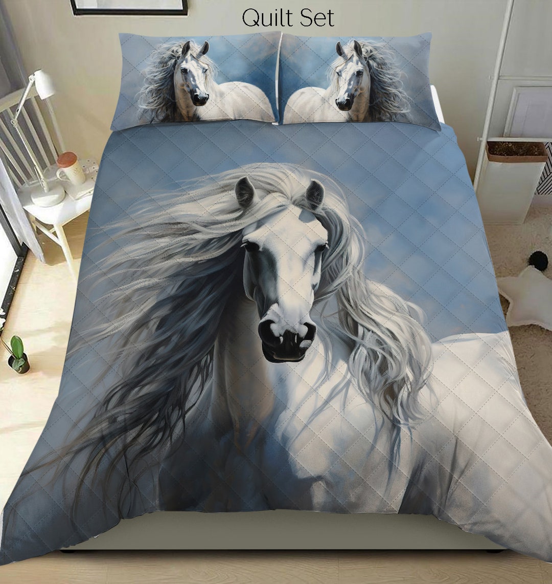 Spanish Andalusian White Horse Bedding Set Horse Quilt Set Etsy