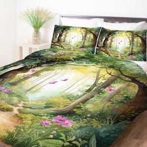 Enchanted Forest Watercolor Art Bedding Set, Duvet Set, Comforter Set Or Quilt Set, Beautiful Forest Bedding, Elegant Decor, Nature Decor
