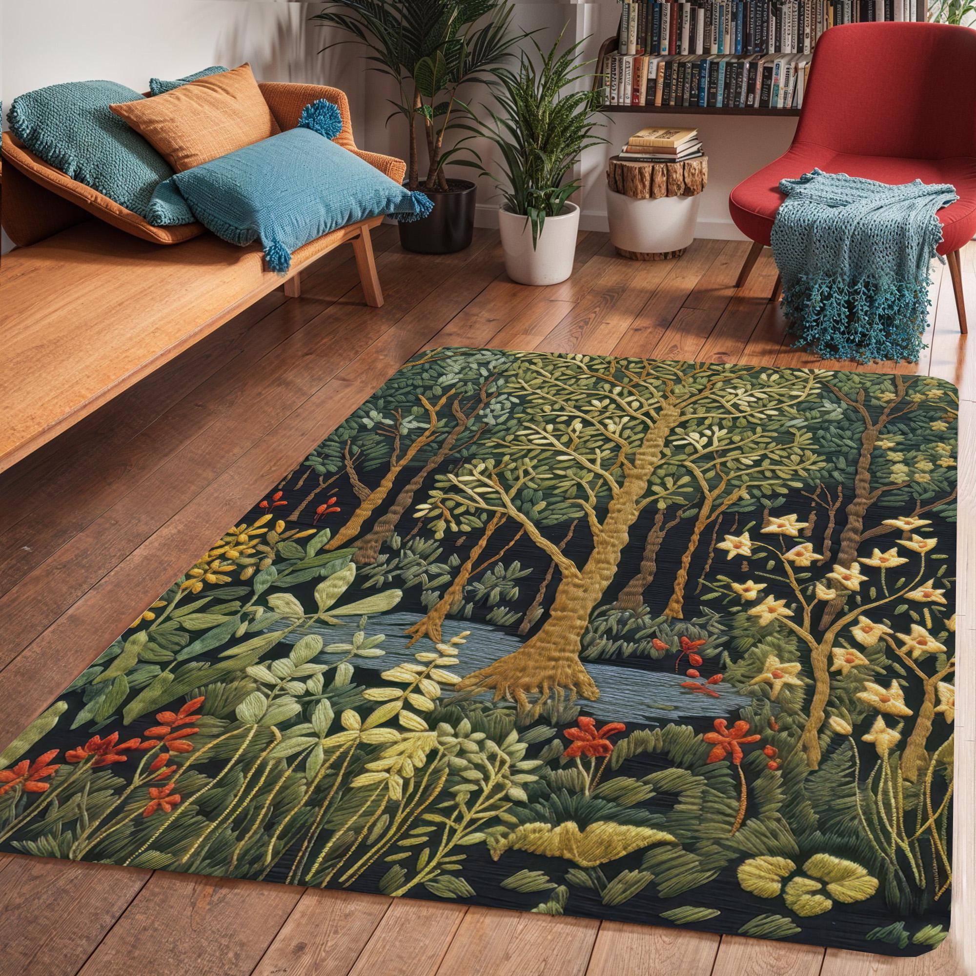 Enchanted Rug Texture Enchanted Forest Meadow Area Rug, Textured Look Botanical Woodland ...