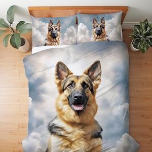 Set di biancheria da letto per cani pastore tedesco - Set copripiumino o trapunta commemorativa con ali d'angelo e nuvole da sogno