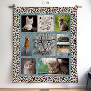 Personalized Cat Photo Quilt Blanket or Wall Hanging, Cat Lovers Gift, Gift for Cat Mom or Dad, Custom Cat Blanket Quilt, Cat Decor Art