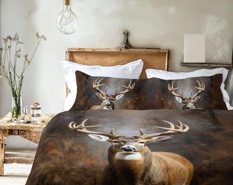 Majestic Buck Deer Bedding Set, Rustic Lodge & Cabin Forest Decor, Wildlife Nature Gift Available as Duvet Cover, Comforter or Quilt Set