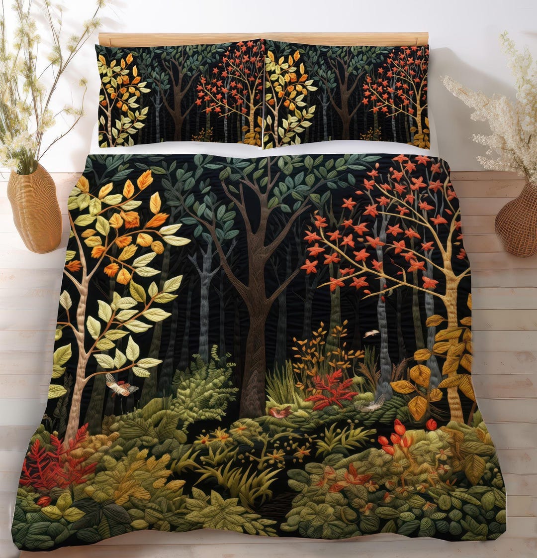 Enchanting Autumn Forest Bedding Set, Beautiful Painted Effect, Forest ...