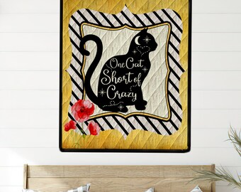 One Cat Short of Crazy Quilt Wall Hanging, Cat Lovers gift, Many colors and personalization available.