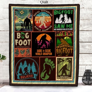 Bigfoot Quilt Blanket, Sasquatch Blanket, Bigfoot Gift, Bigfoot Lover Blanket, Finding Bigfoot, Yeti, Gift for Bigfoot Lover