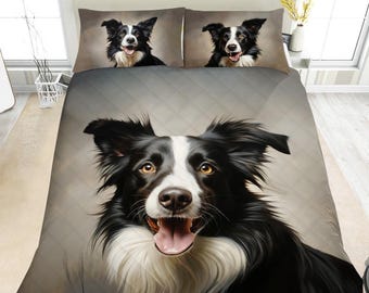 Border Collie Bedding Set, Border Collie Decor, Gift for Border Collie Lovers Available as Duvet Cover, Comforter or Quilt Set