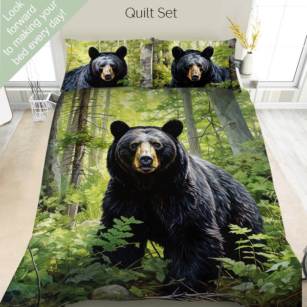 Black Bear Bedding Set, Duvet Set, Comforter Set Or Quilt Set, Wildlife Bear Cabin Rustic Decor, Gift for Bear Lovers