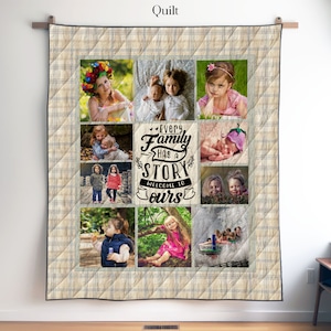 Custom Cream Plaid Photo Quilt, Blanket or Wall Hanging, Picture Quilt Blanket, Personalized Memory Blanket, Family Keepsake Gift