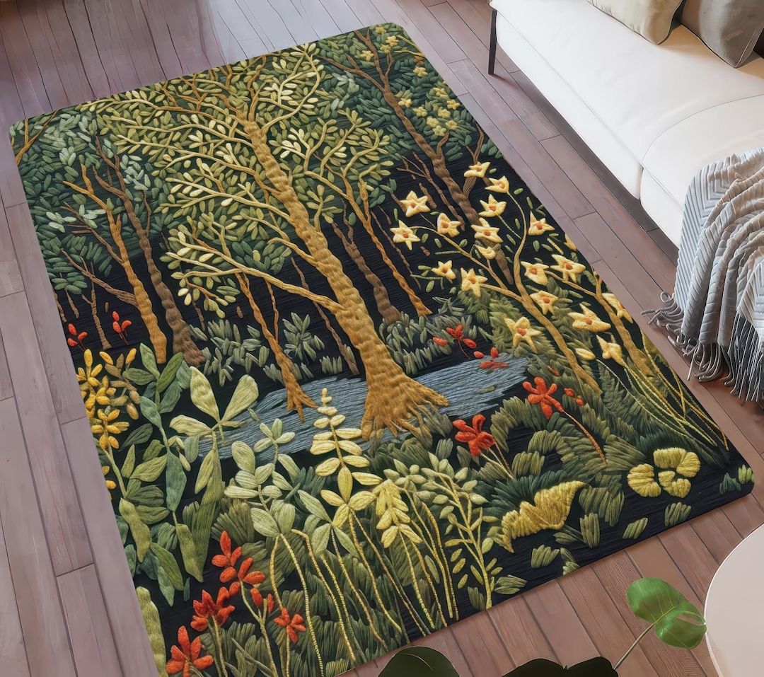 Enchanted Rug Texture Enchanted Forest Meadow Area Rug, Textured Look Botanical Woodland ...