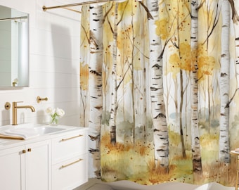 White Birch Trees Shower Curtain, Forest Bathroom Decor, Nature Home Decor, Luxury Water Resistant Weighted Fabric Shower Curtain