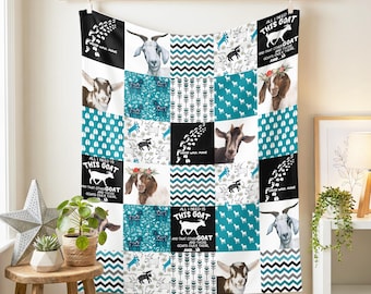Trapunta o arazzo da parete in stile vintage con motivo di capra, regalo per gli amanti delle capre, arredamento rustico/cottagecore, decorazione con capre
