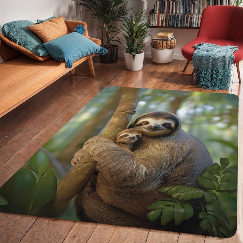 Sloth Area Rug Carpet, Original Sloth Art, Sloth Forest Jungle Decor ...