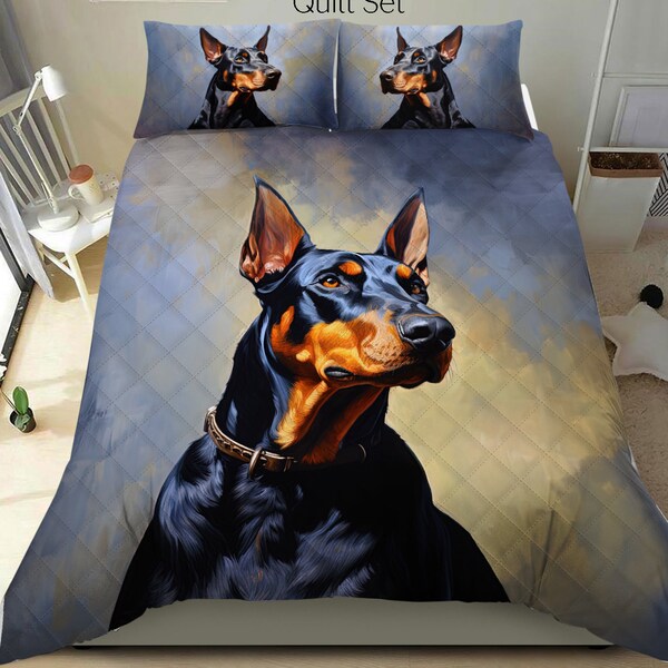 Doberman Dog Print Pattern Duvet Cover Bedding Set