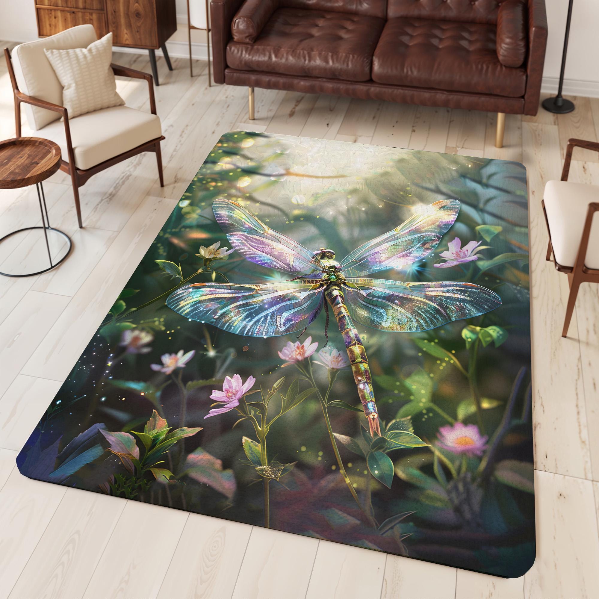 Magical Forest Rug Magical Iridescent Dragonfly Area Rug, Enchanted Forest & Wildflower ...