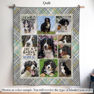 Personalized Bernese Mountain Dog Photo Quilt Blanket or Wall Hanging with your dog, Custom Bernese Blanket, Gift for Bernese Lover Mom Dad