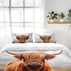 Rustic Highland Cow Bedding Set, Highland Cow Art Decor, Farmhouse Cottage Duvet Cover, Comforter or Quilt Set image 20