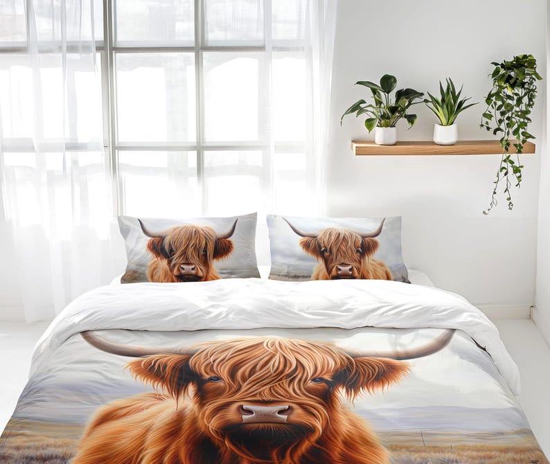 Rustic Highland Cow Bedding Set, Highland Cow Art Decor, Farmhouse Cottage Duvet Cover, Comforter or Quilt Set image 20