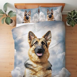 German Shepherd Dog Bedding Set - Dreamy Angel Wings Cloud Memorial Duvet Cover or Comforter Set