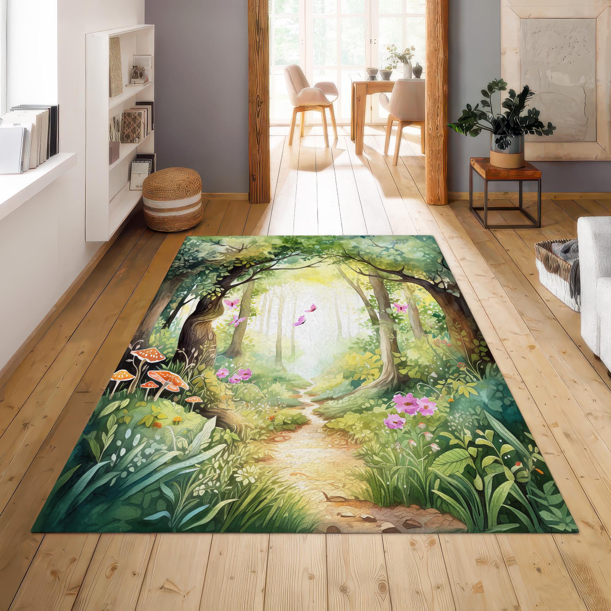 Enchanted Rug Enchanted Forest Area Rug, Whimsical Watercolor Woodland Decor ...