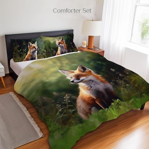 Fox Bedding Set, Duvet Set, Comforter Set Or Quilt Set, Wildlife Decor, Fox Decor, Outdoors Decor, Fox Lover Gift, Farmhouse Country Cottage