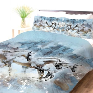 Parure de lit chevaux au galop, parure de lit, couette, couette ou couette, couvre-lit de décoration cheval, linge de lit, cadeau pour les amateurs de chevaux