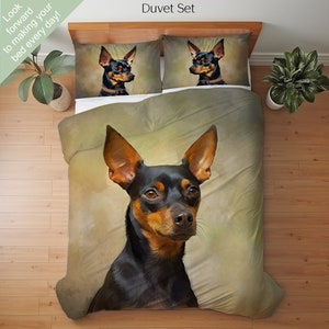 Miniature Pinscher Bedding Set, Duvet Set, Comforter Set Or Quilt Set, Miniature Pinscher Decor,  Gift for Miniature Pinscher Lover, Min Pin