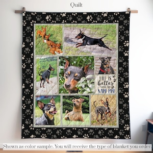 Personalized Miniature Pinscher Photo Quilt Blanket or Wall Hanging, Custom Miniature Pinscher Blanket, Gift for Miniature Pinscher Lover