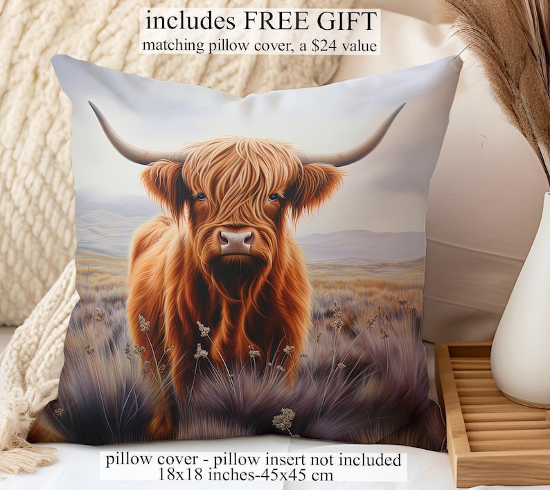 Rustic Highland Cow Bedding Set, Highland Cow Art Decor, Farmhouse Cottage Duvet Cover, Comforter or Quilt Set image 2