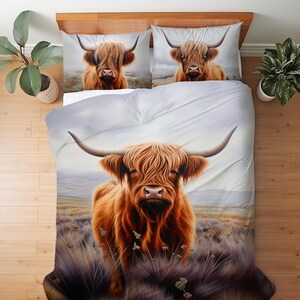 Rustic Highland Cow Bedding Set, Highland Cow Art Decor, Farmhouse Cottage Duvet Cover, Comforter or Quilt Set image 19