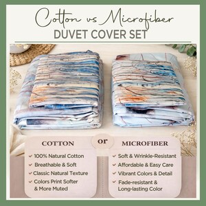 two duvet covers, one made of cotton and the other made of microfiber, with a comparison of their features and benefits.