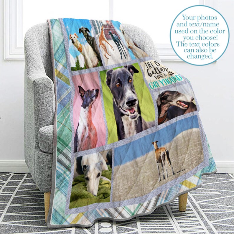 Personalized Greyhound Dog Photo Quilt Blanket Etsy