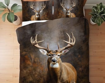 Majestic Buck Deer Bedding Set, Rustic Lodge & Cabin Forest Decor, Wildlife Nature Gift Available as Duvet Cover, Comforter or Quilt Set