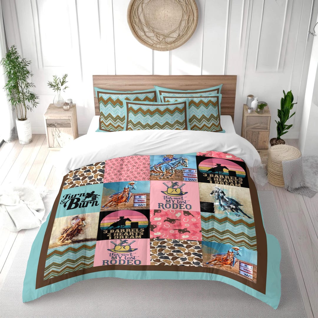 Barrel Racing Bedding Set, Barrel Racer Decor, Cowgirl Rodeo Gift, Turn ...