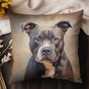 Staffordshire Terrier Throw Pillow Cover, Decorative Staffie Pillowcase, Pitbull Pillow, Staffordshire Terrier Pittbull Decor Accent Pillow