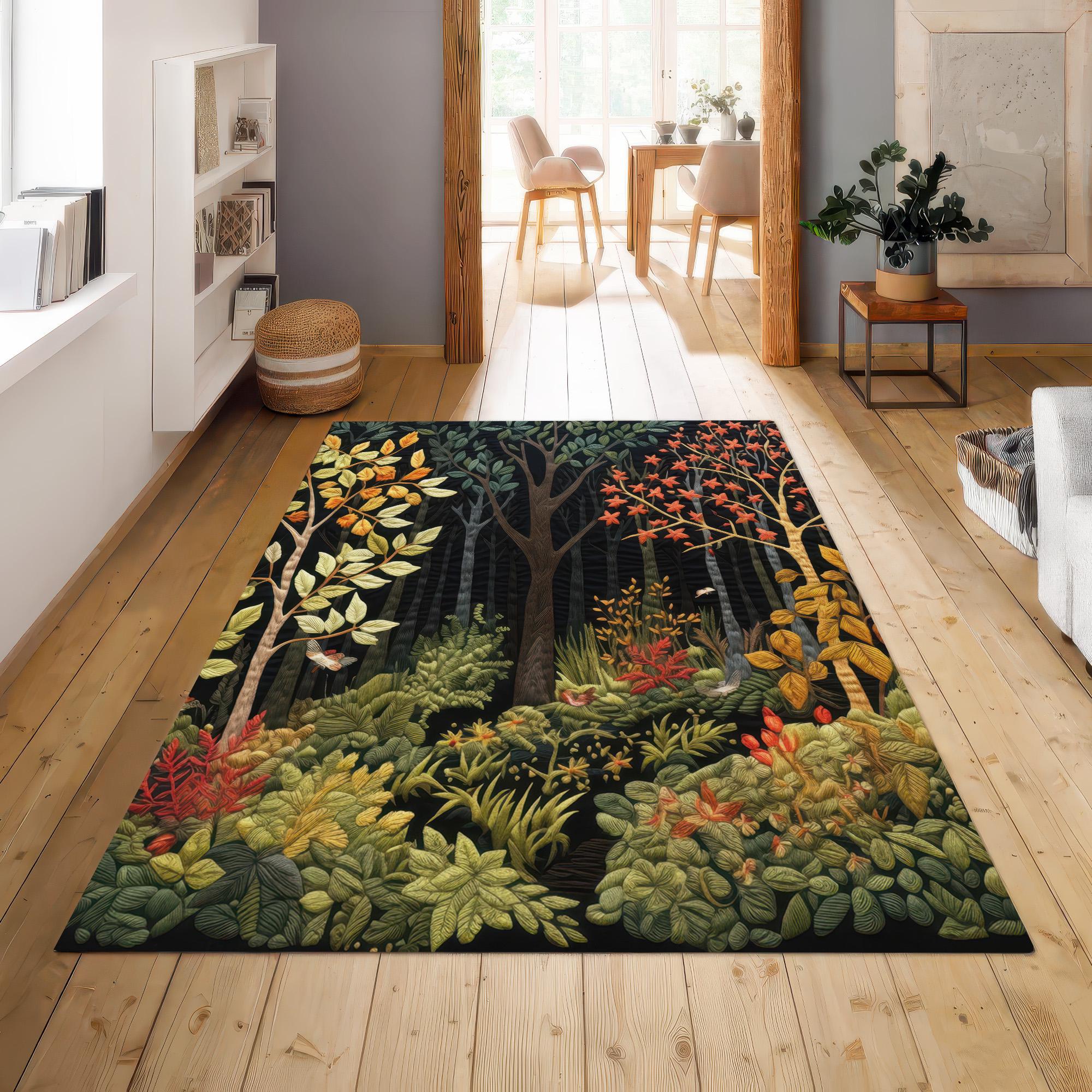 Hope Forest Rug Enchanting Autumn Forest Area Rug, Botanical Woodland No Pile Carpet ...