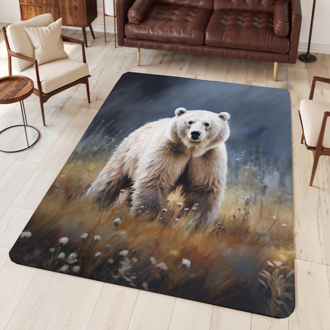 Majestic White Grizzly Bear Area Rug, Rustic Cabin Lodge Cottage Decor ...