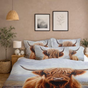 Rustic Highland Cow Bedding Set, Highland Cow Art Decor, Farmhouse Cottage Duvet Cover, Comforter or Quilt Set image 6
