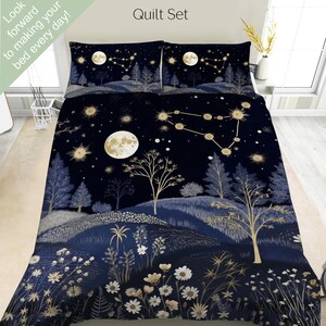 Set di biancheria da letto con segno zodiacale Capricorno, set copripiumino, set copripiumino o set trapunta, decorazioni astrologiche, luna, stelle, decorazioni naturali