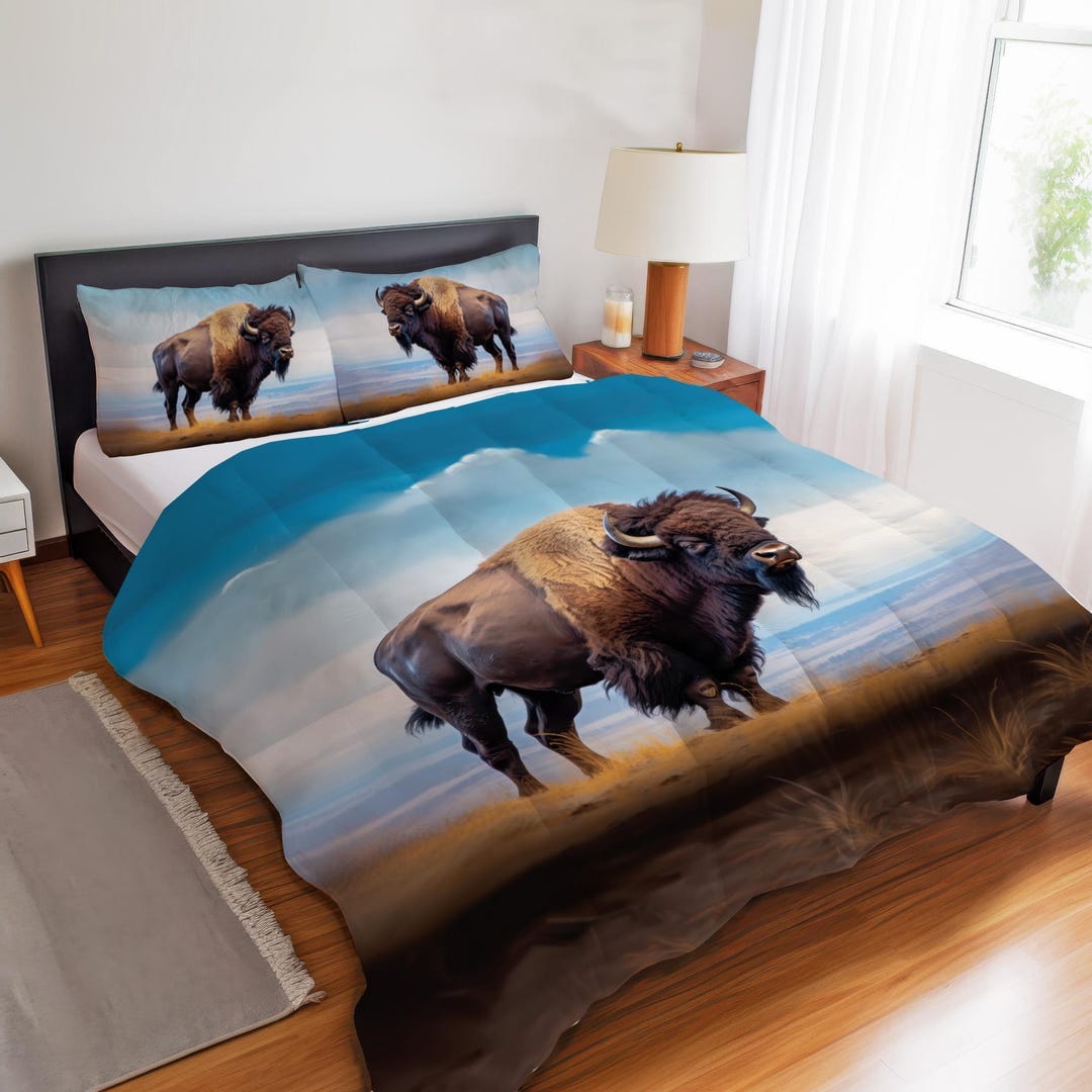 Majestic Bison Bedding Set, American Buffalo Wildlife Art, Western ...