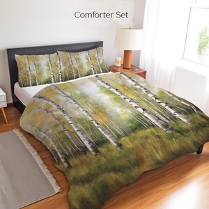 Vintage Birch Forest Bedding Set Duvet Set, Comforter Set Or Quilt Set, Beautiful North Woods Bedding Elegant Cabin Decor Birch Trees Nature