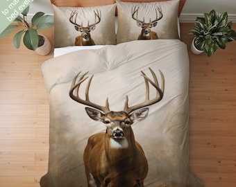 Deer Bedding Set, Duvet Set, Comforter Set Or Quilt Set, Wildlife Decor, White Tail Deer Gift, Cabin Rustic Decor, Gift for Deer Lover