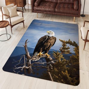 Majestic Bald Eagle Area Rug, Original Bald Eagle Art, Eagle Decor, Eagle Rug, Eagle Carpet, Gift for Bald Eagle Lovers, Nature Forest