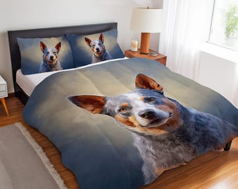 Ensemble de literie pour bouvier australien, décoration Blue Heeler, cadeau housse de couette Kelpie Blue Heeler, édredon ou ensemble de couette
