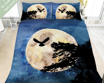 Twilight Forest Moon Bedding Set, Duvet Set, Comforter Set Or Quilt Set, Dark Forest Bedding Moon Stars Celestial Nature Decor Forestcore