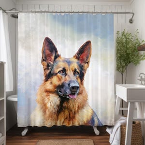German Shepherd Shower Curtain, Waterproof Fabric Weighted Shower Curtain, German Shepherd Bathroom Decor, Gift for German Shepherd Lover