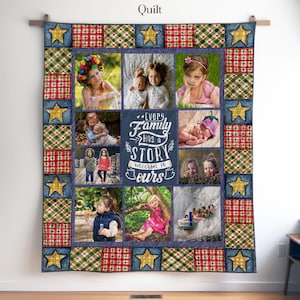 Individuelle Fotodecke im Landhausstil, Decke oder Wandbehang, personalisierte Erinnerungsdecke als Geschenk, Cottagecore-Steppdecke, Fotodecke